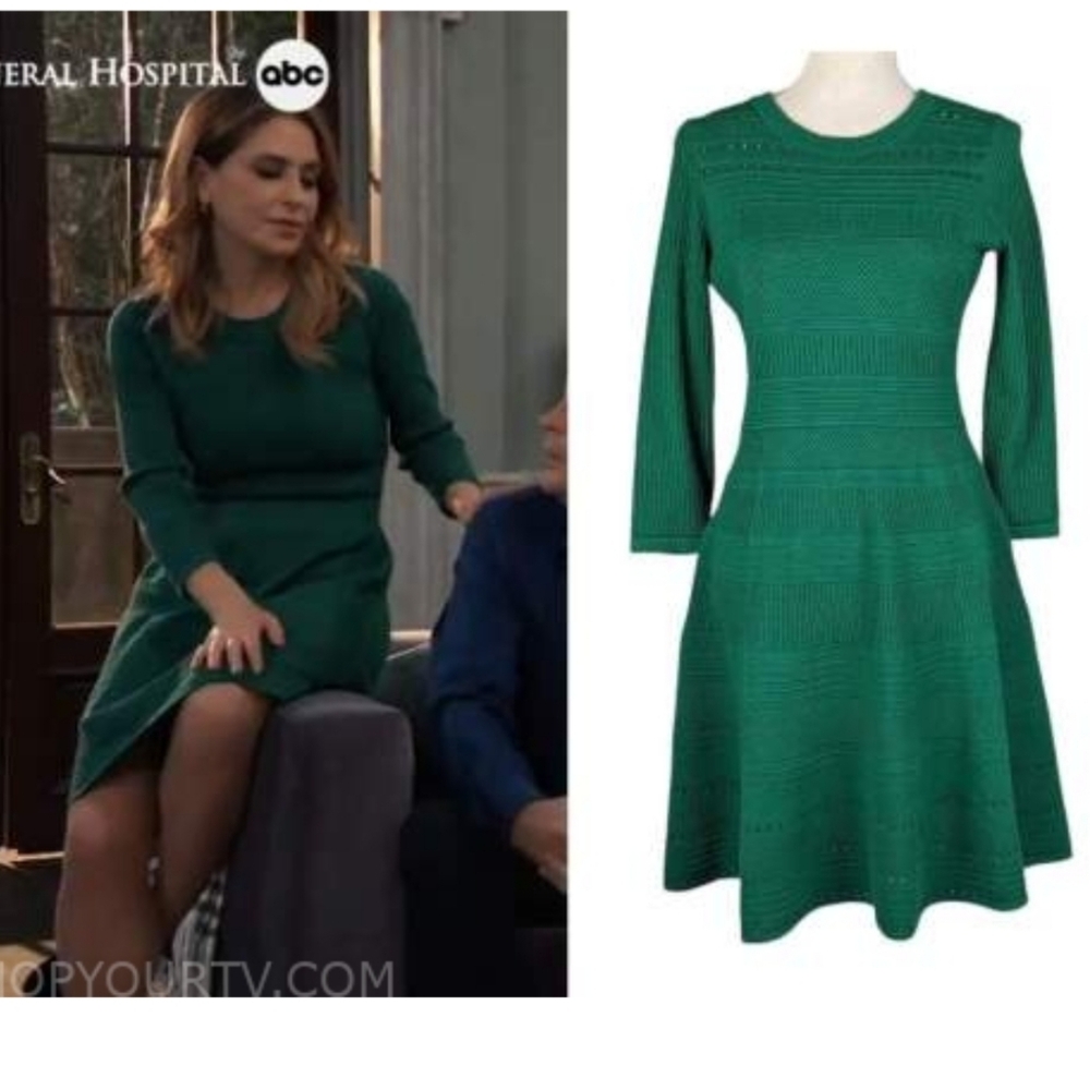 Eliza J Emerald Green Knit Fit-and-Flare Midi Dress